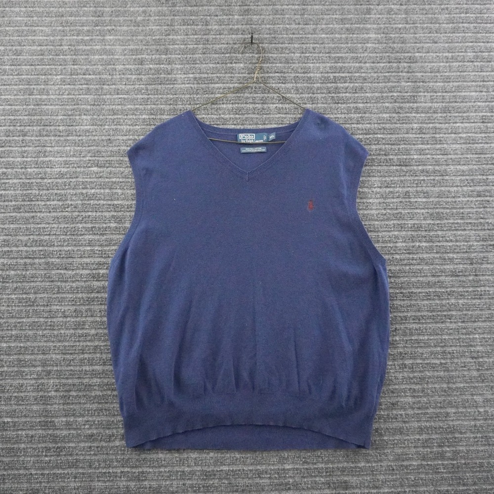 Vintage Polo Ralph Lauren Sweater Vest Mens XXL Navy Blue Pima Cotton V-Neck